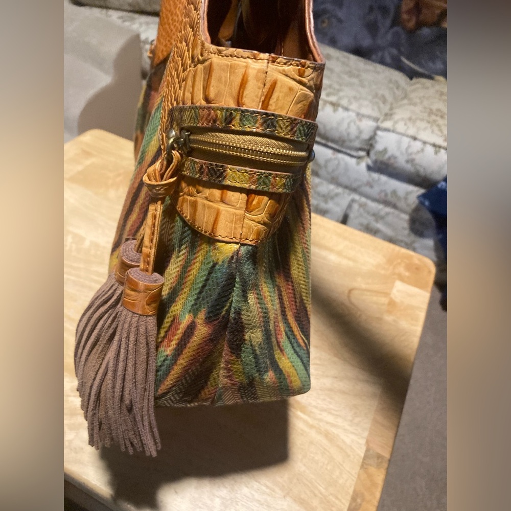 NWOT Sharif Studio Shoulder Bag Leather Multicolor Reptile Embossed Tassels - Picture 11 of 15